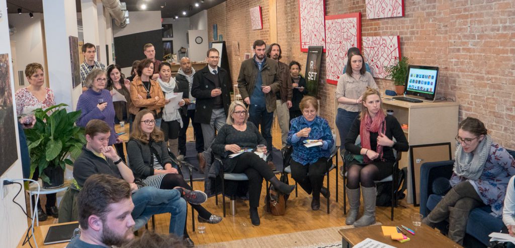 People gathered for a R3SET community workshop